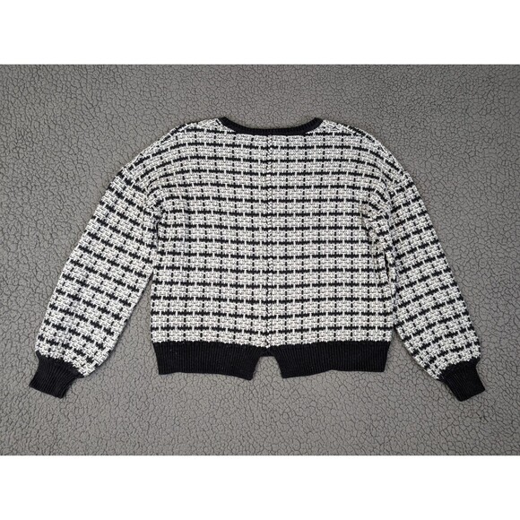 Elena Wang Sweater Houndstooth Cotton Blend Crew Neck Long Sleeve Boxy XS - Picture 3 of 9